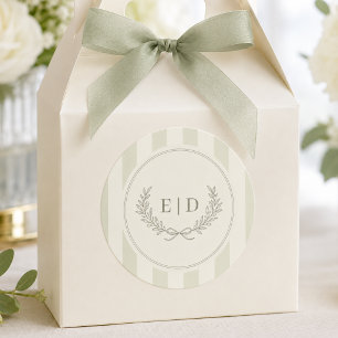 Elegante etiqueta de boda con monograma a rayas en