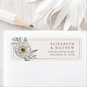 Elegante etiqueta de boda floral crema y marrón