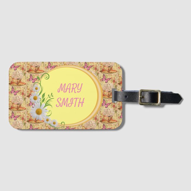 Elegante etiqueta de bolsa floral moderna (Anverso horizontal)