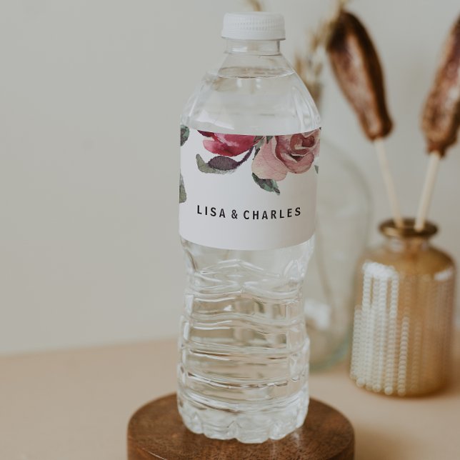 Elegante Etiqueta de botella de agua floral de ver (Subido por el creador)