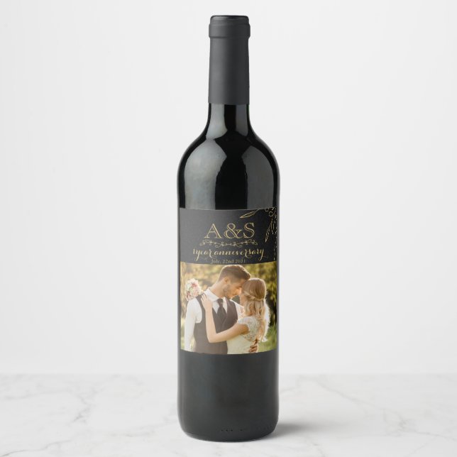 Elegante etiqueta de botella de vino de Aniversari (Anverso)