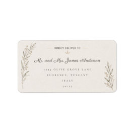 Elegante etiqueta de dirección de boda con rama de
