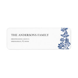 Elegante etiqueta de dirección de boda floral azul