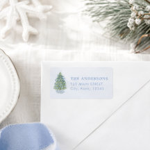 Elegante etiqueta de dirección de Navidad con árbo