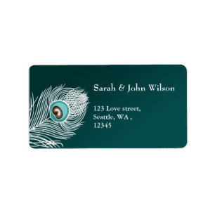Elegante etiqueta de dirección de pavo real blanco