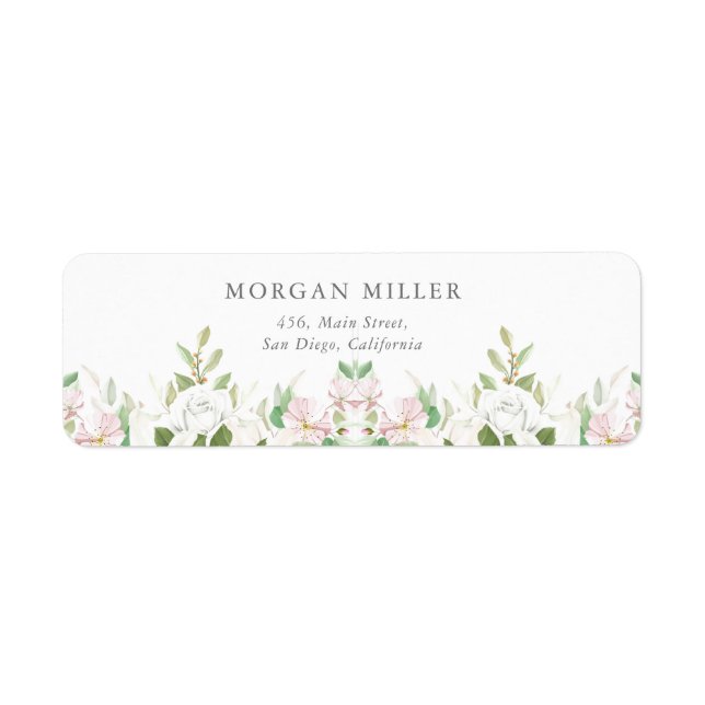 Elegante Etiqueta De Dirección Floral Rosa De Marf (Frente)