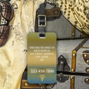 Elegante etiqueta de equipaje de banda verde azul 