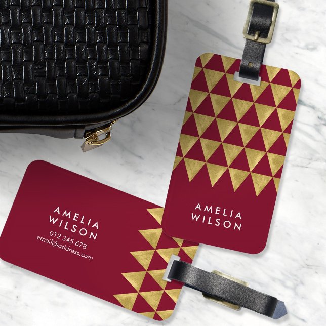 Elegante etiqueta de equipaje de Burgundy Faux Gol (Subido por el creador)