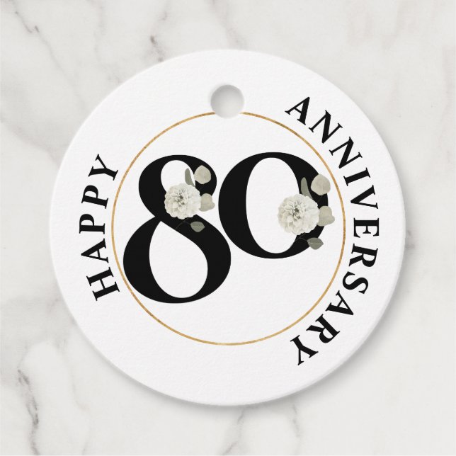 Elegante etiqueta de favores en el 80° aniversario (Anverso)