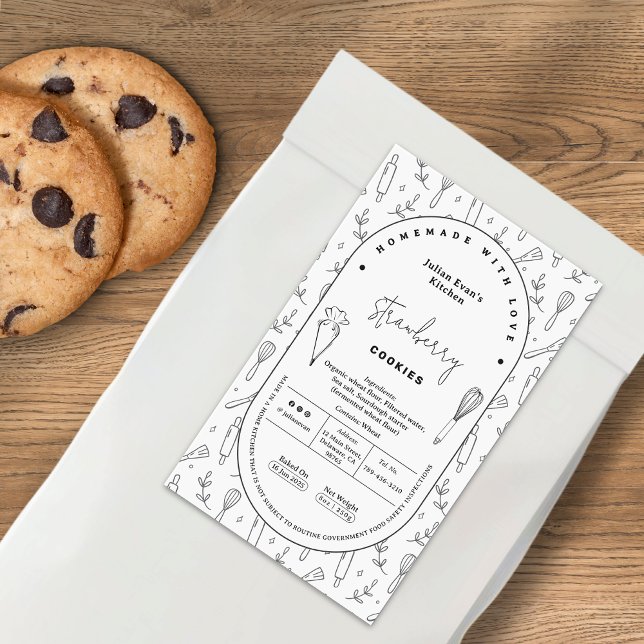 Elegante Etiqueta de ley de algodón con herramient (Elegant Pastry Baking Tools Cottage Law Label)