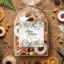 Elegante etiqueta de Navidad Rosa de Invierno con