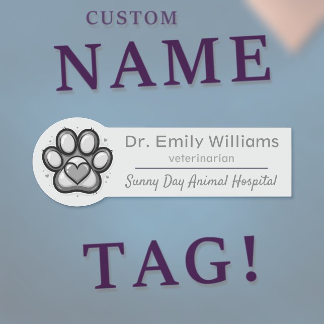 Elegante etiqueta de nombre veterinario con corazó (🐾💼 Stylish custom vet name tag – professional, elegant & animal-friendly!)
