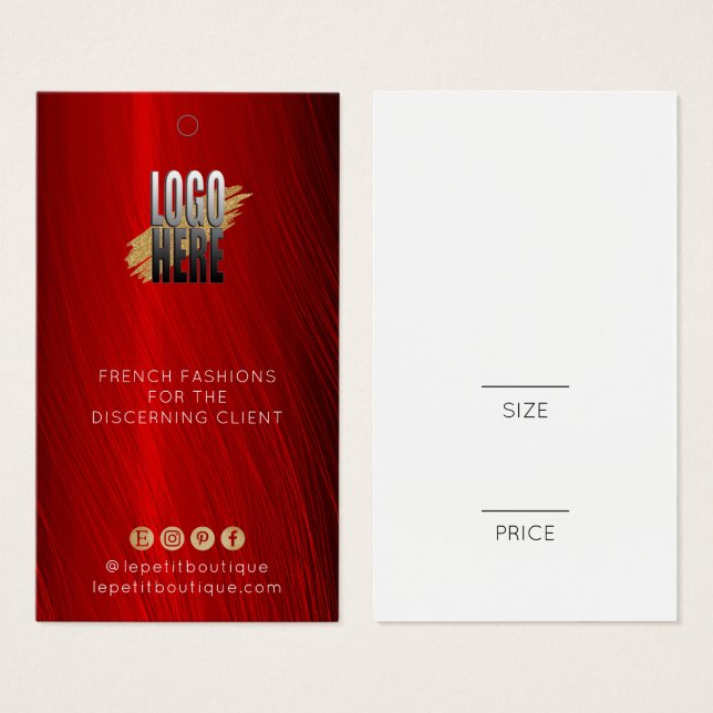 Elegante etiqueta de precio de ropa roja de rubí c (Anverso y reverso)