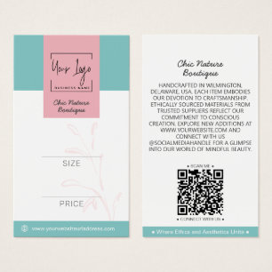Elegante etiqueta de precio QR botánico rosa y Ver