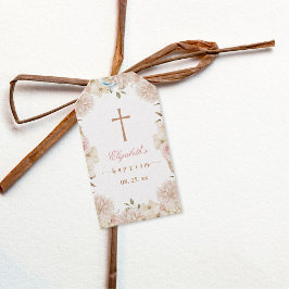 Elegante etiqueta de regalo de bautismo floral de 