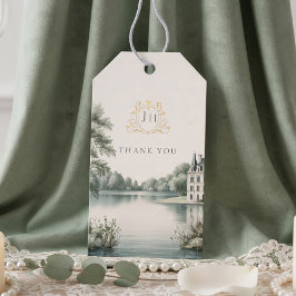 Elegante etiqueta de regalo de boda con monograma