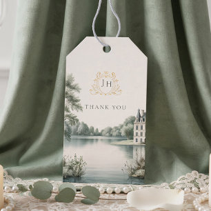 Elegante etiqueta de regalo de boda con monograma 