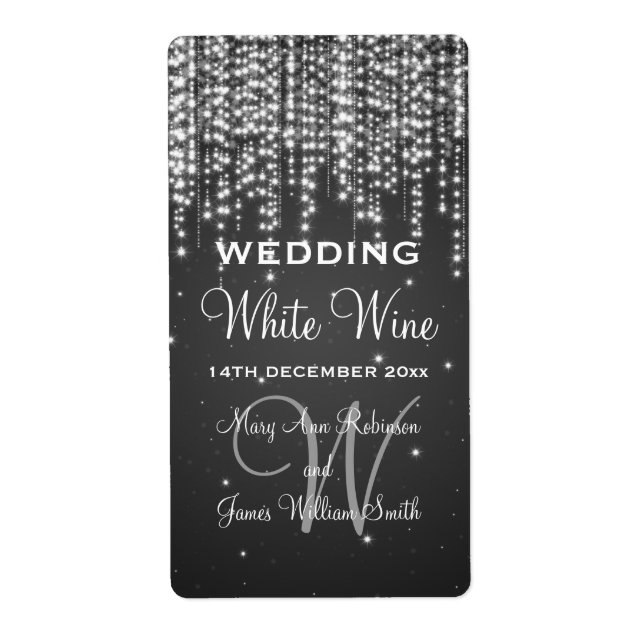 Elegante Etiqueta de Vino de Boda Noche Deslumbran (Frente)
