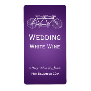 Elegante Etiqueta de Vino de Boda Tandem Bike Purp