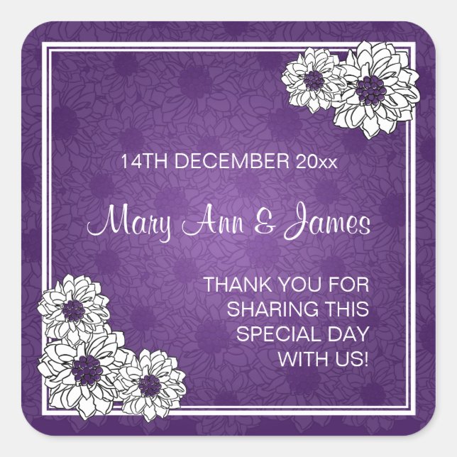 Elegante etiqueta favorita de boda Dahlia morada f (Anverso)