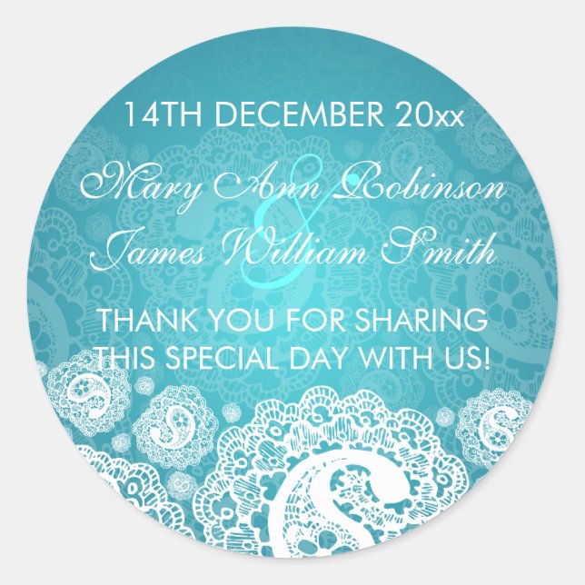 Elegante etiqueta favorita de bodas Paisley Lace a (Anverso)