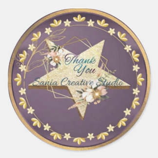 Elegante Etiqueta "Gracias" con Estrellas Brillant