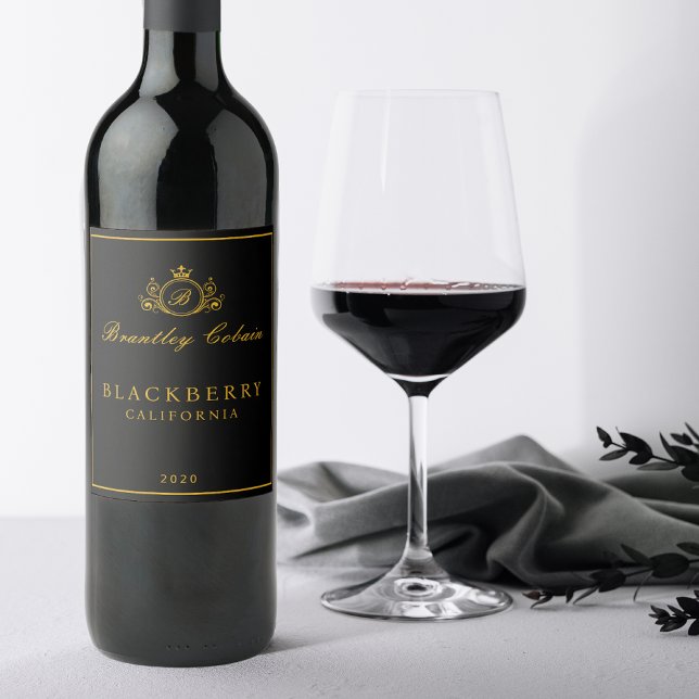 Elegante etiqueta negra de vino con monograma vint (Subido por el creador)