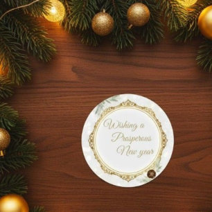 Elegante etiqueta redonda con marco dorado ornamen