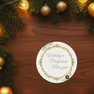 Elegante etiqueta redonda con marco dorado ornamen