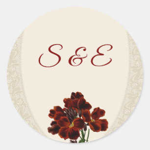 Elegante etiqueta redonda de boda Burgundy Royal L