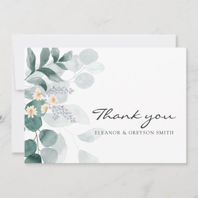 Elegante eucalipto acuarela tarjeta de agradecimie (Anverso)