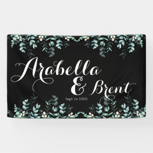 Elegante eucalipto deja pancarta negra Boda