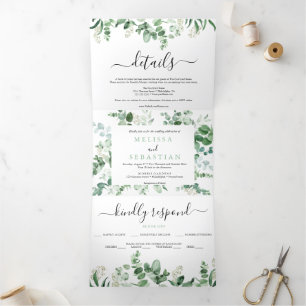 elegante eucalipto tríptico verde boda invitati