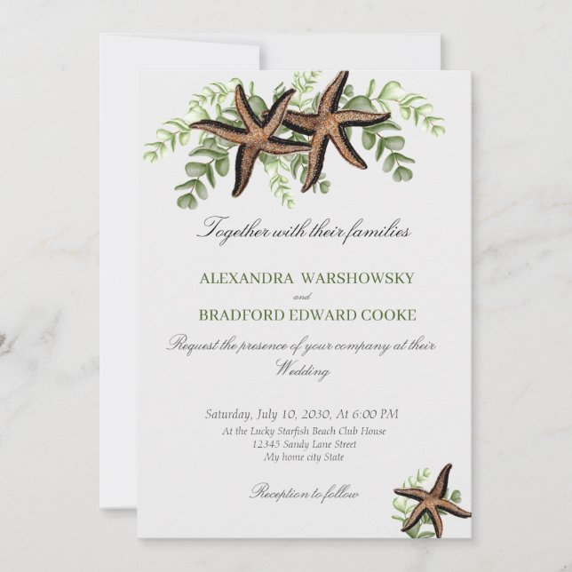 Elegante eucalipto y la invitación a la boda Starf (Anverso)