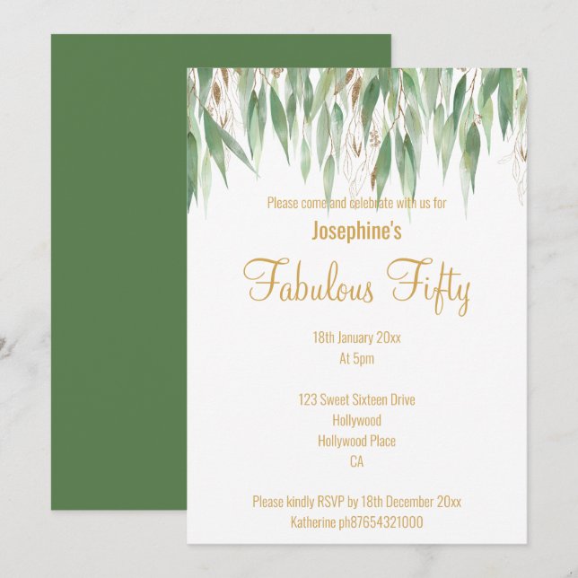 ELEGANTE EUCALIPTUS INVITACIÓN DE PERSONALIZADO DE (Anverso / Reverso)