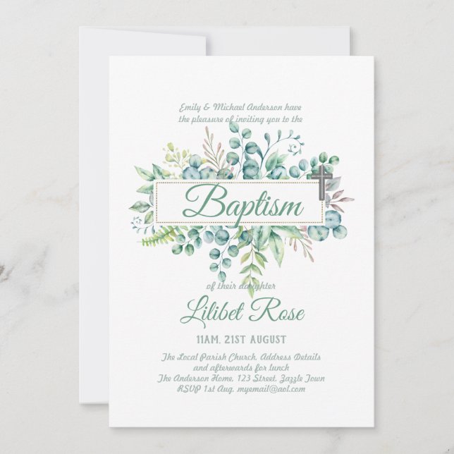 Elegante Eucalyptus bautismo Christening Green (Anverso)