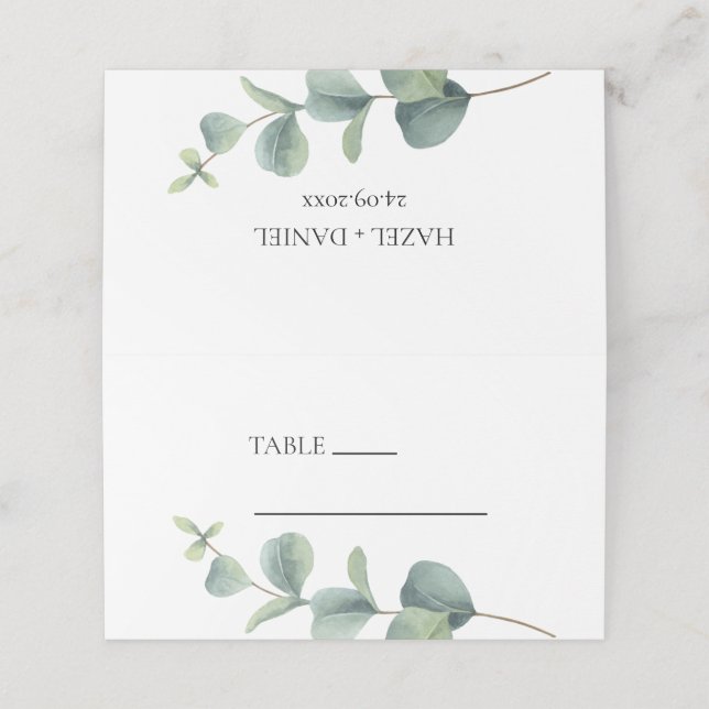 Elegante Eucalyptus Boda plegado tarjeta de plaza (Exterior desplegado)