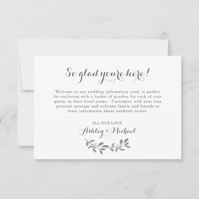 Elegante Eucalyptus Boda Tarjeta de Bienvenida (Anverso)