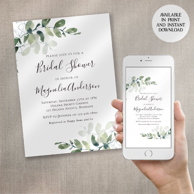 Elegante Eucalyptus Bridal Shower Invitación (Subido por el creador)