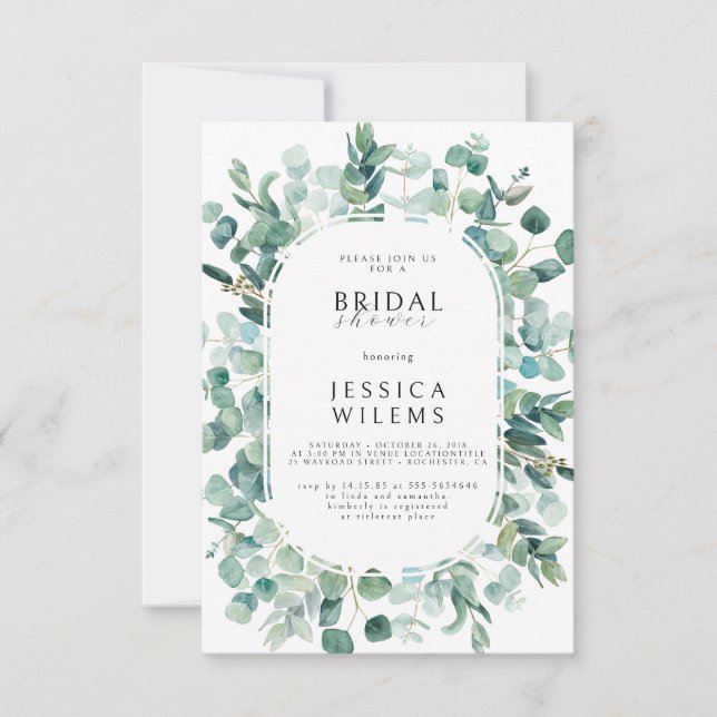 Elegante Eucalyptus Bridal Shower Invitación (Anverso)