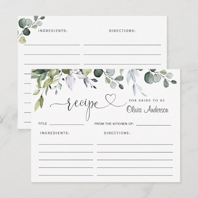 Elegante Eucalyptus Bridal Shower Tarjeta de Recet (Anverso / Reverso)