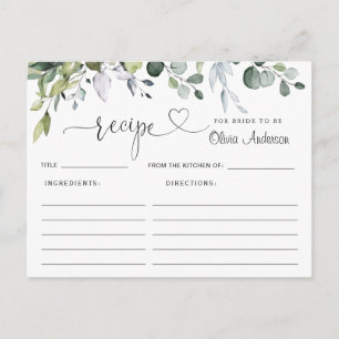 Elegante Eucalyptus Bridal Shower Tarjeta de Recet