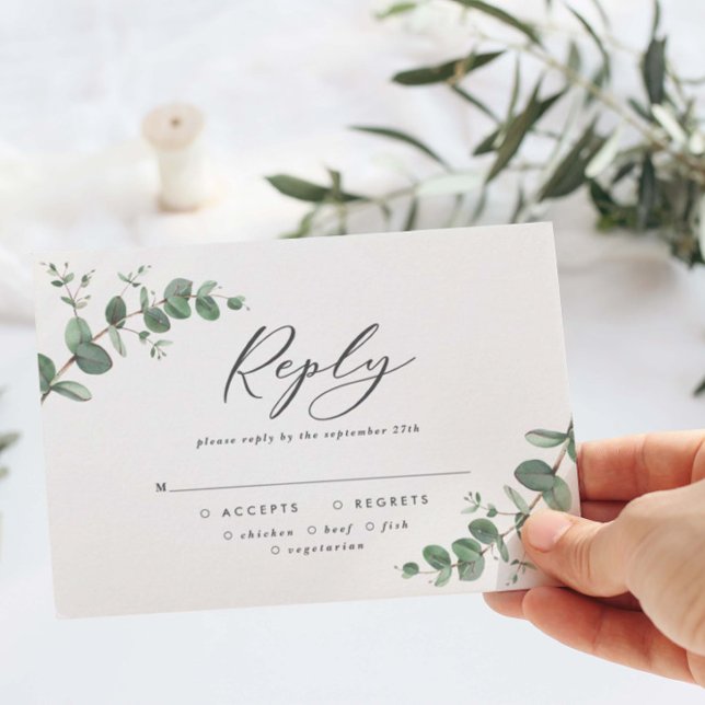 Elegante Eucalyptus deja la Boda Verde RSVP (Subido por el creador)