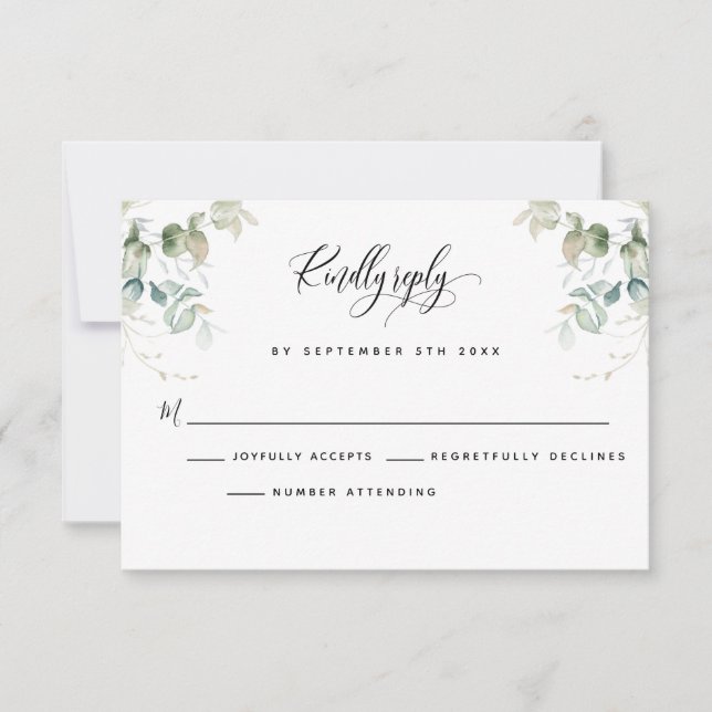 Elegante Eucalyptus deja la tarjeta RSVP de vegeta (Anverso)