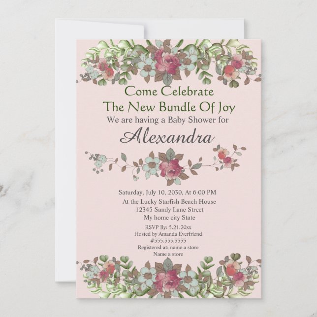 Elegante Eucalyptus Floral Rubor Rosa (Anverso)