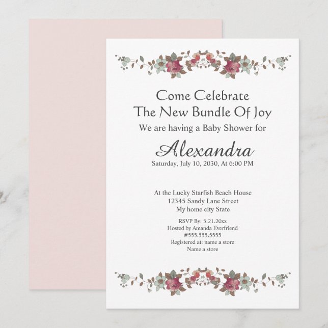 Elegante Eucalyptus Floral Rubor Rosa (Anverso / Reverso)