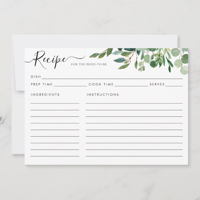 Elegante Eucalyptus Green Bridal Shower Receta (Anverso)
