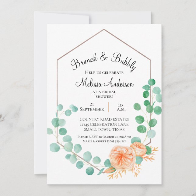 Elegante Eucalyptus Green Peach Bridal Brunch (Anverso)