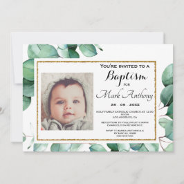 Elegante Eucalyptus Greenery Baptism Invitación