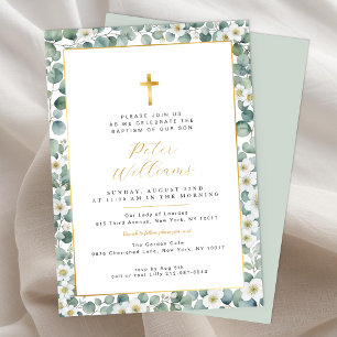 Elegante Eucalyptus Greenery Baptism Invitación